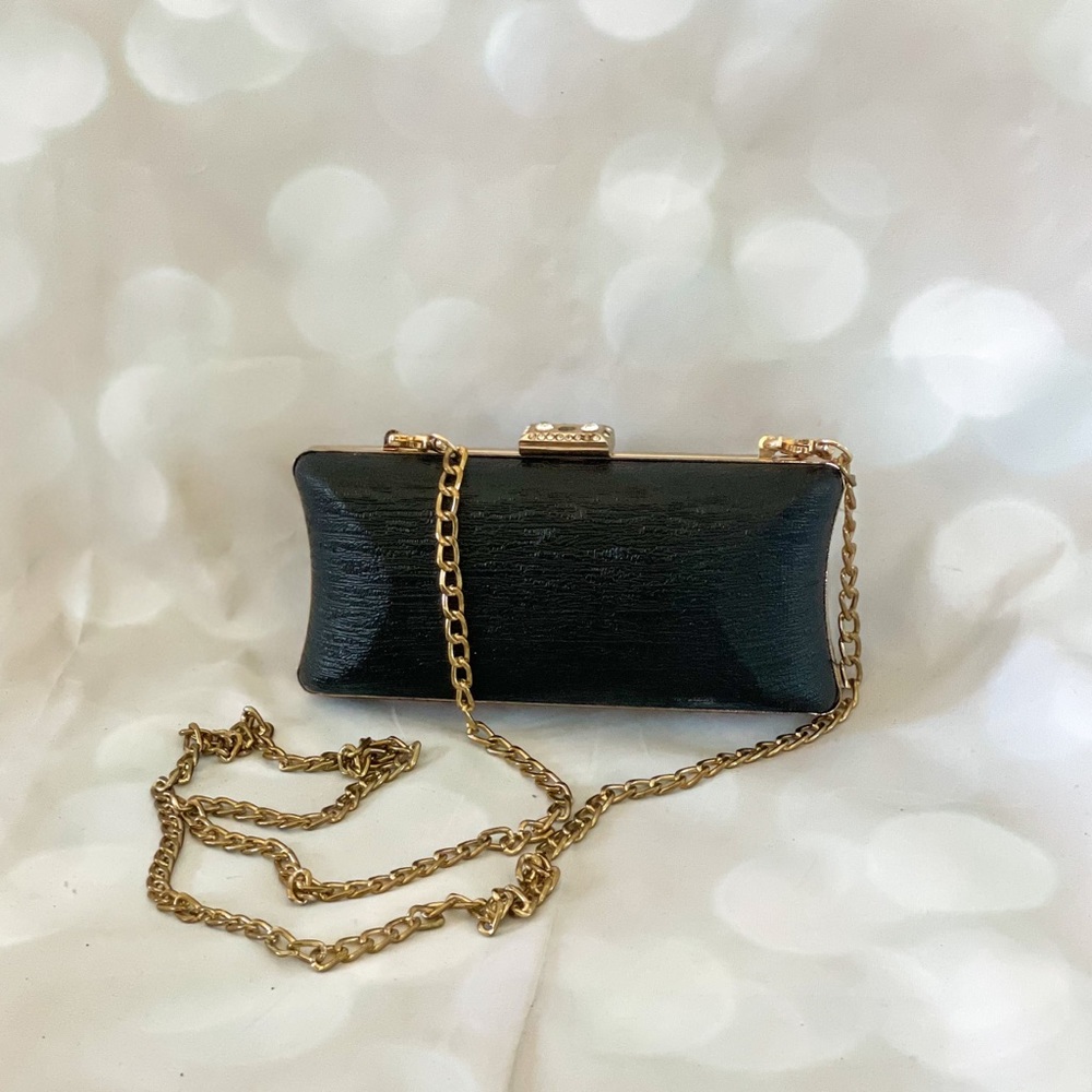 Black and gold chain clutch crossbody bag